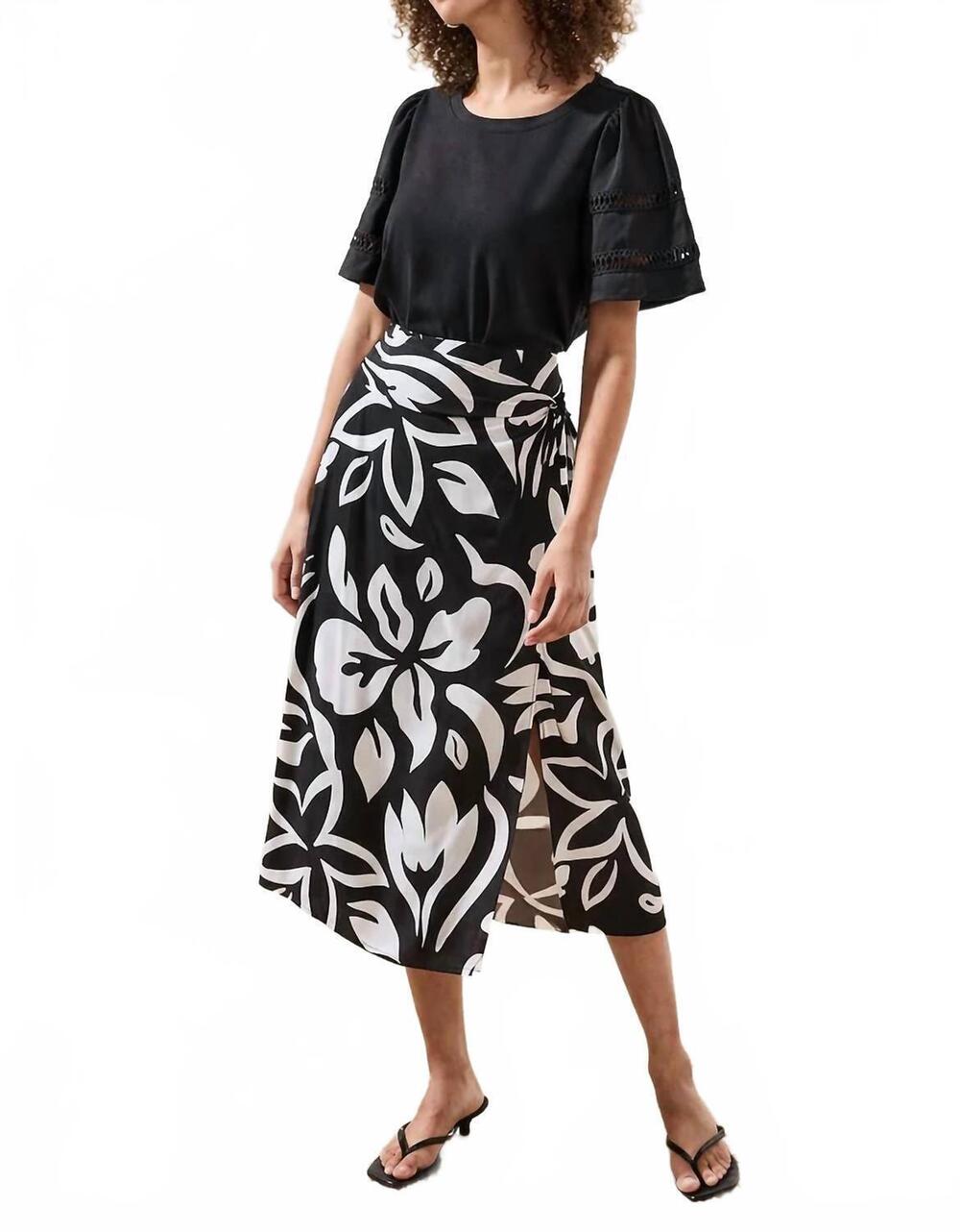 NEW TRIBAL pull on wrap skirt in black